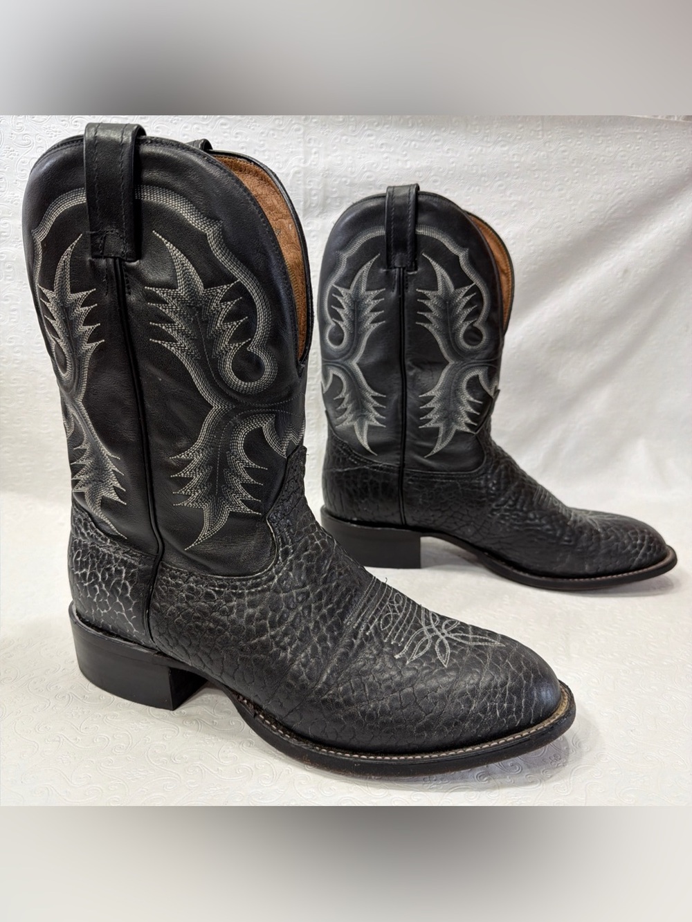 Tony Lama Vintage USA Black Bullhide Leather Roper Cowboy Boots Men Size 10.5 B